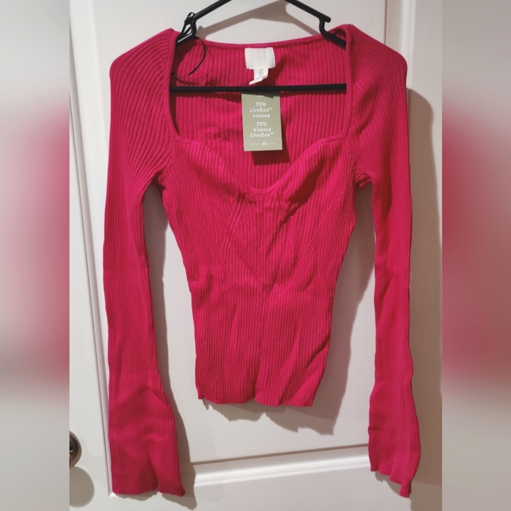 Bright pink sweetheart knit top